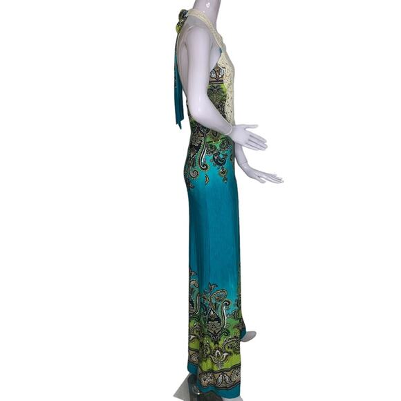 Va Va Voom Maxi Halter Dress Size M Open Back Moroccan Print Tie At The Neck - Picture 7 of 12